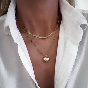 Gold Heart Pendant Necklace 2 piece